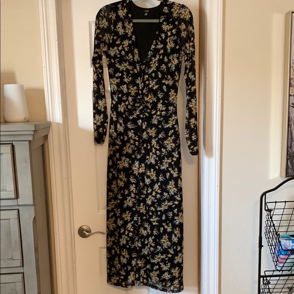 AFRM Black and Gold Sheath Dress with Cuffed Long Sleeves